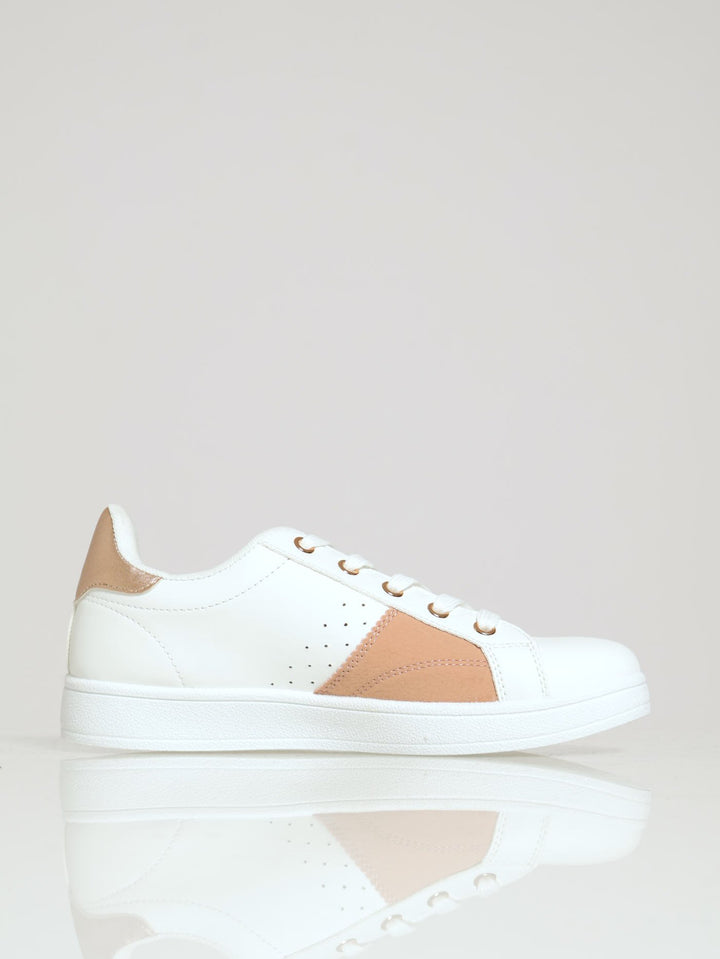 Side Panel Lace Up Sneaker - White/Gold