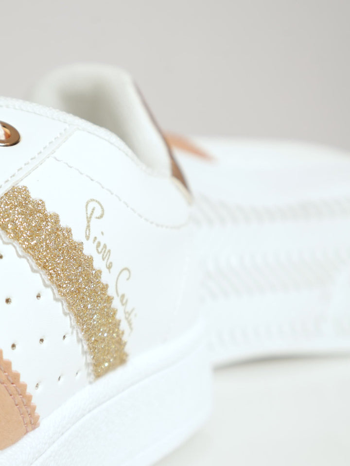 Side Panel Lace Up Sneaker - White/Gold