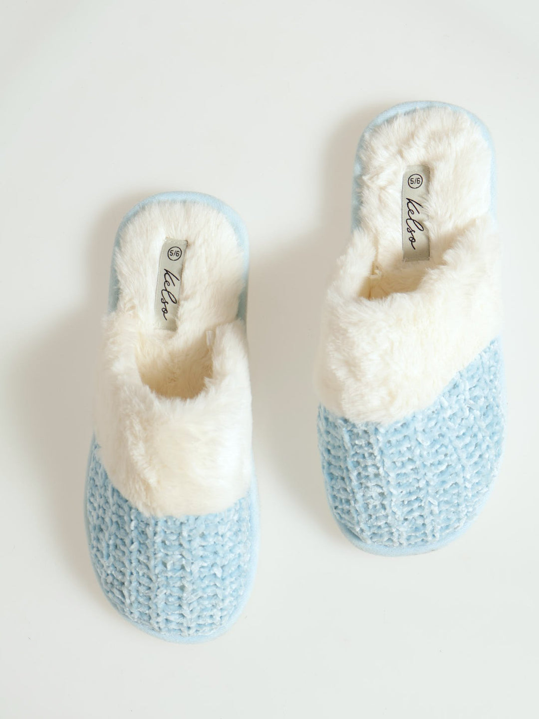 Chenille Closed Toe Slipper With Fur Topline - Blue