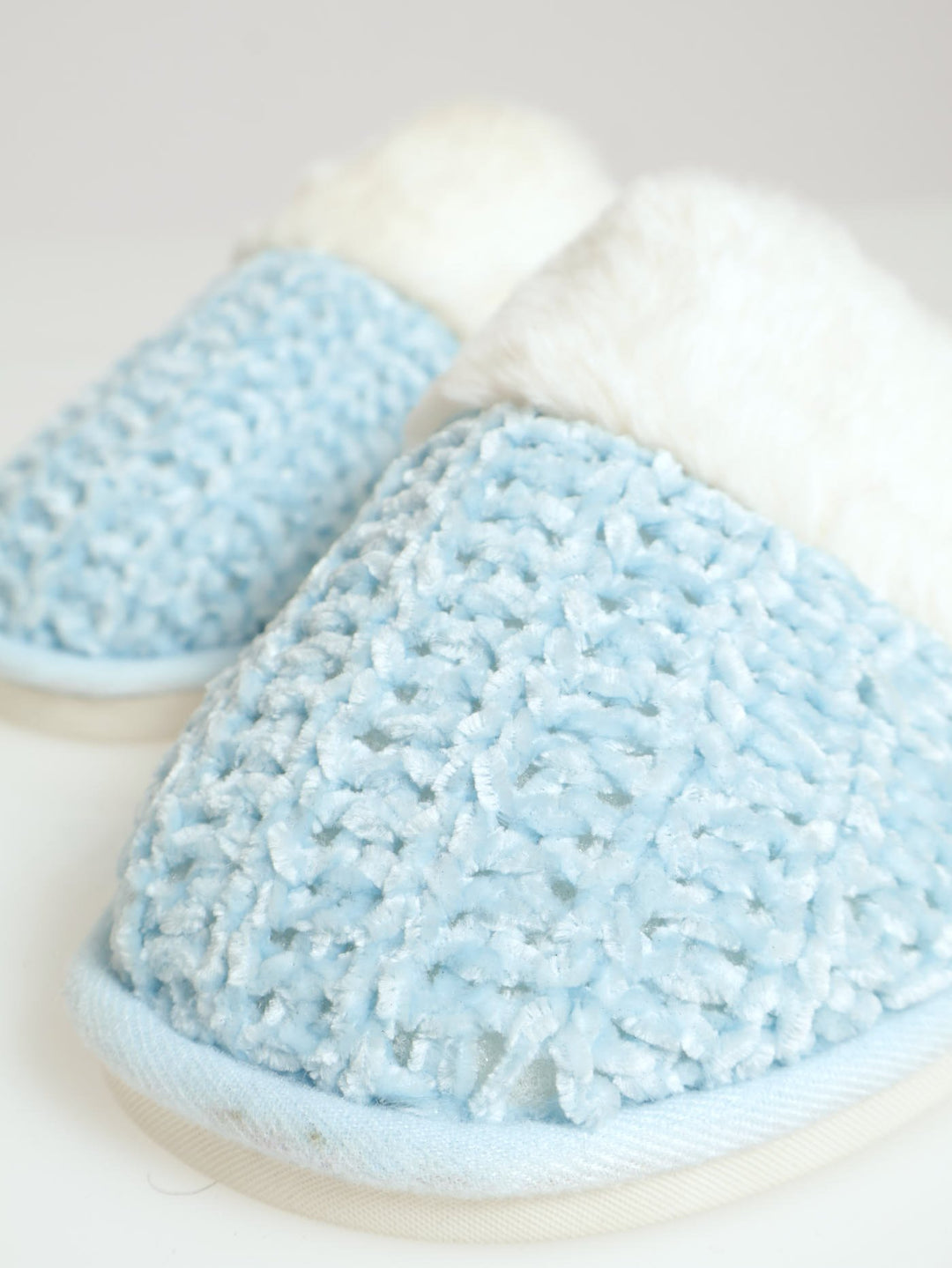 Chenille Closed Toe Slipper With Fur Topline - Blue