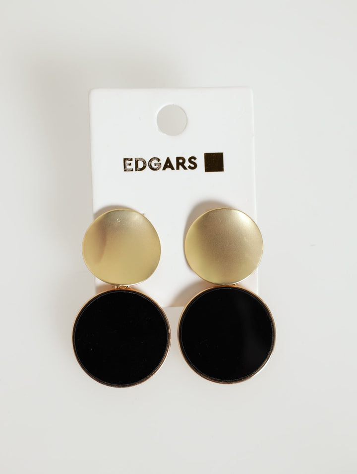 Two Tone Double Disc Earrings - Gold