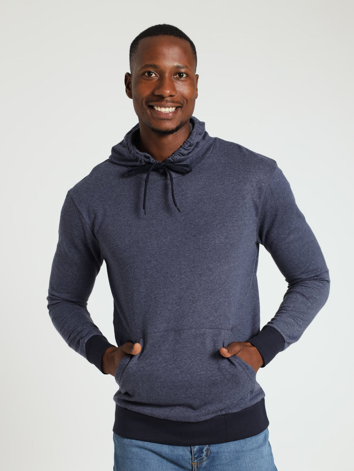 Hooded  Fleece Rib Top - Navy