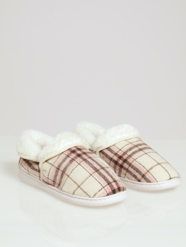 Flannel Full Closed Slipper With Fur - Blush