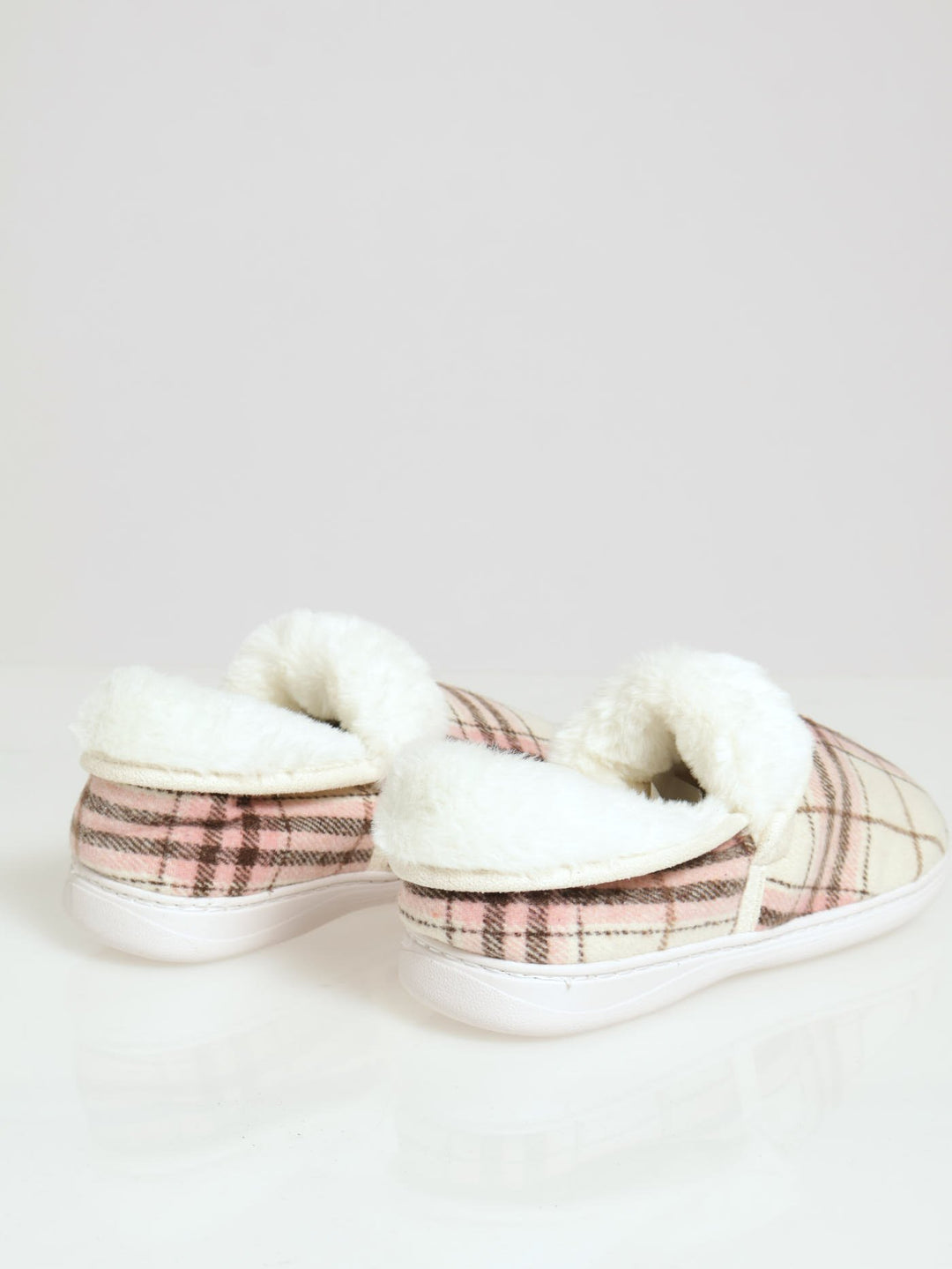 Flannel Full Closed Slipper With Fur - Blush