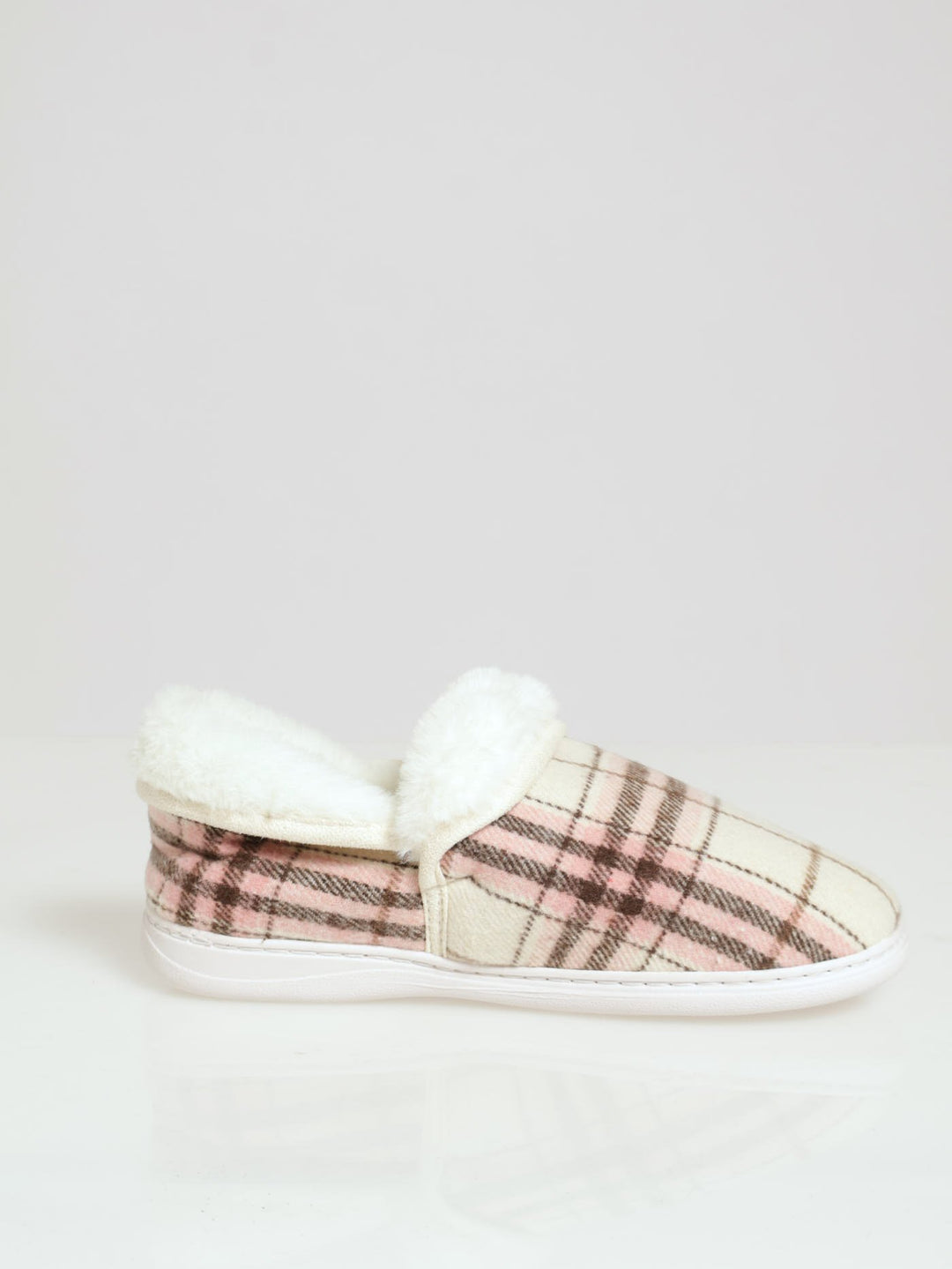 Flannel Full Closed Slipper With Fur - Blush