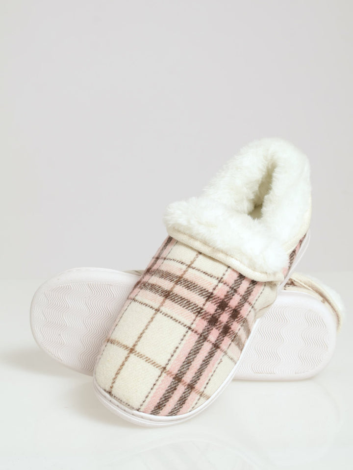 Flannel Full Closed Slipper With Fur - Blush