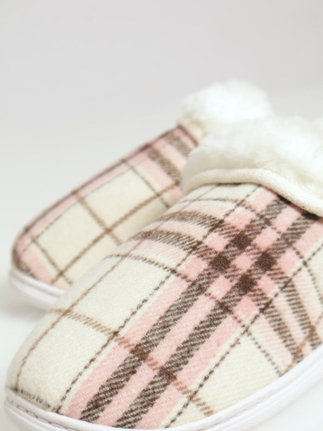 Flannel Full Closed Slipper With Fur - Blush