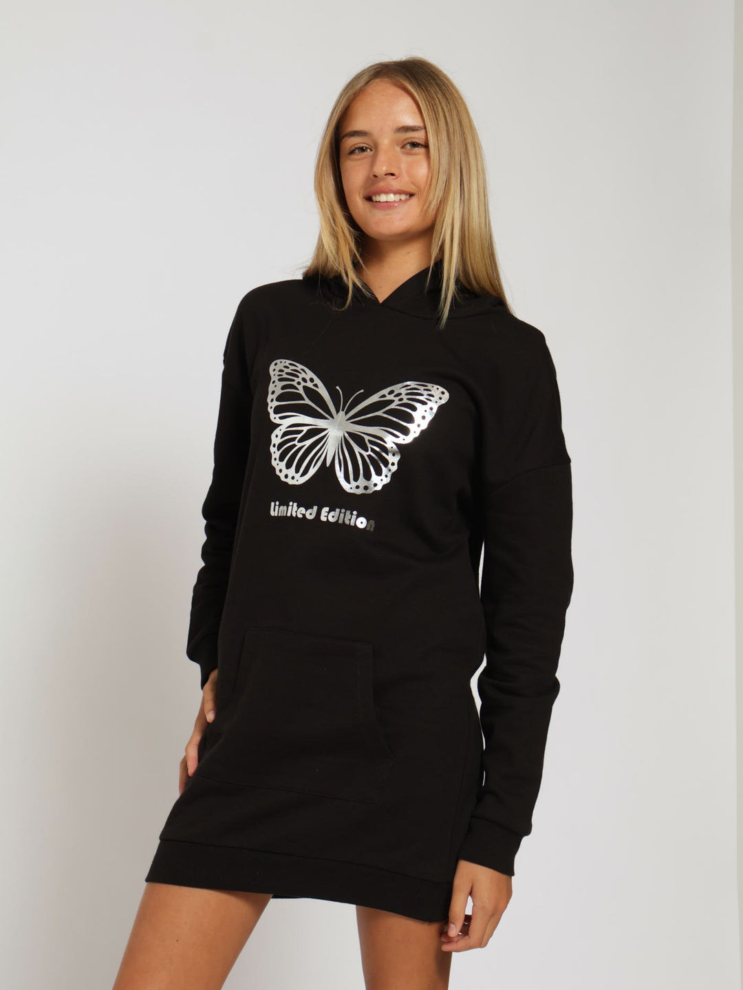 Girls Flawless Fleece Hoody Dress - Black