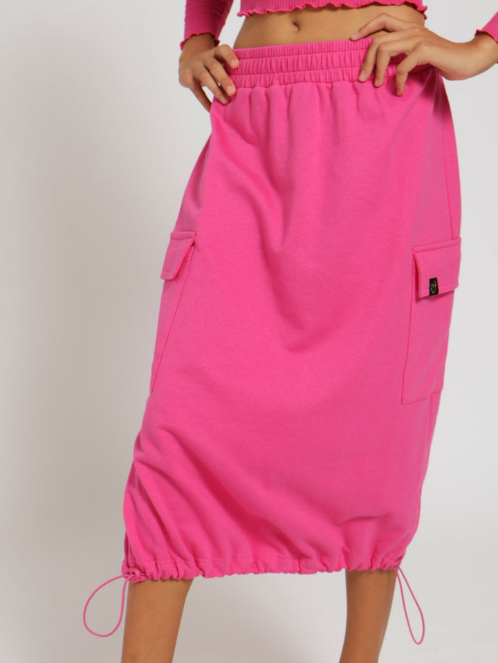 Girls Midi Fleece Cargo Skirt - Cerise