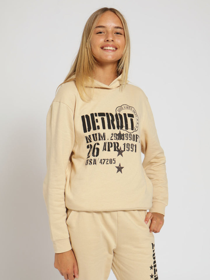 Girls Detroit Fleece Hoody - Stone