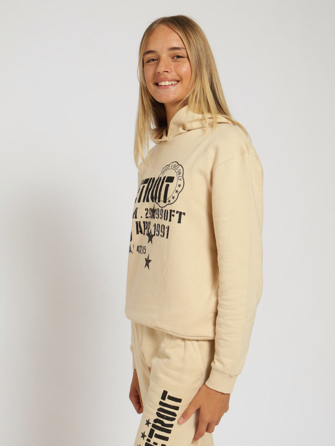 Girls Detroit Fleece Hoody - Stone