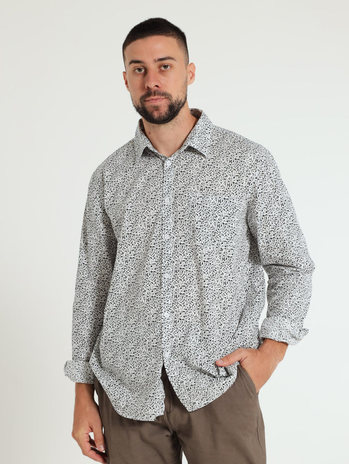 Long Sleeve Print Shirt - White