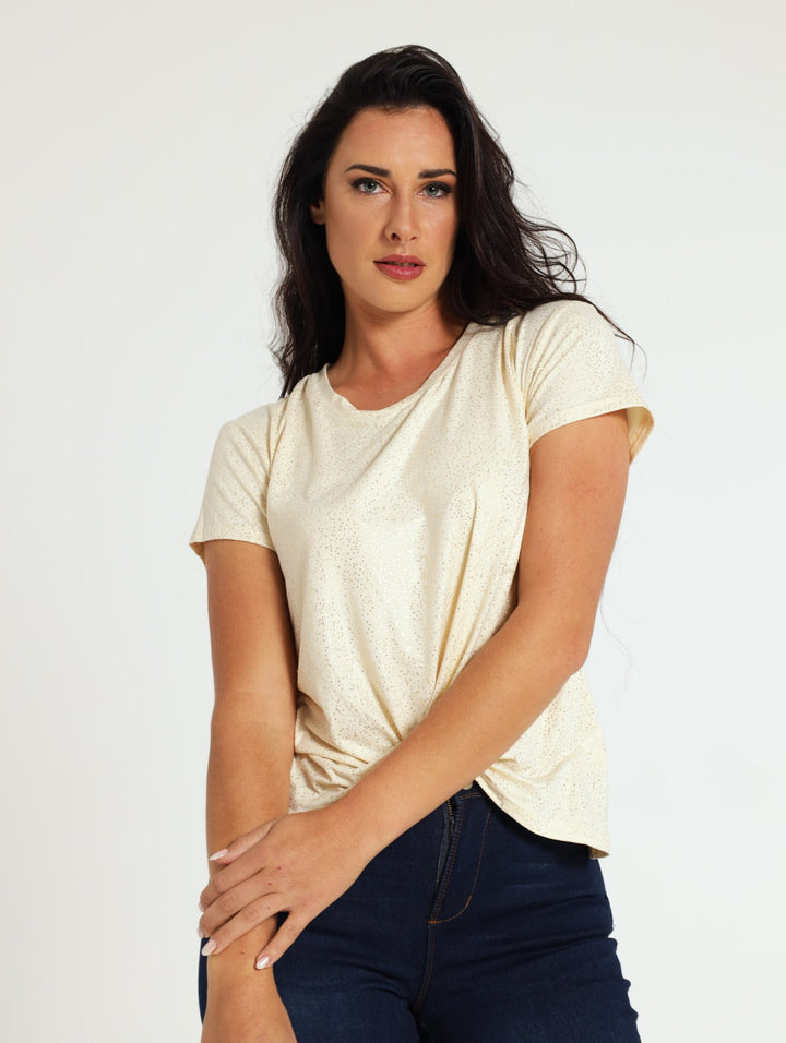 Knot Front Foil Tee - Cream