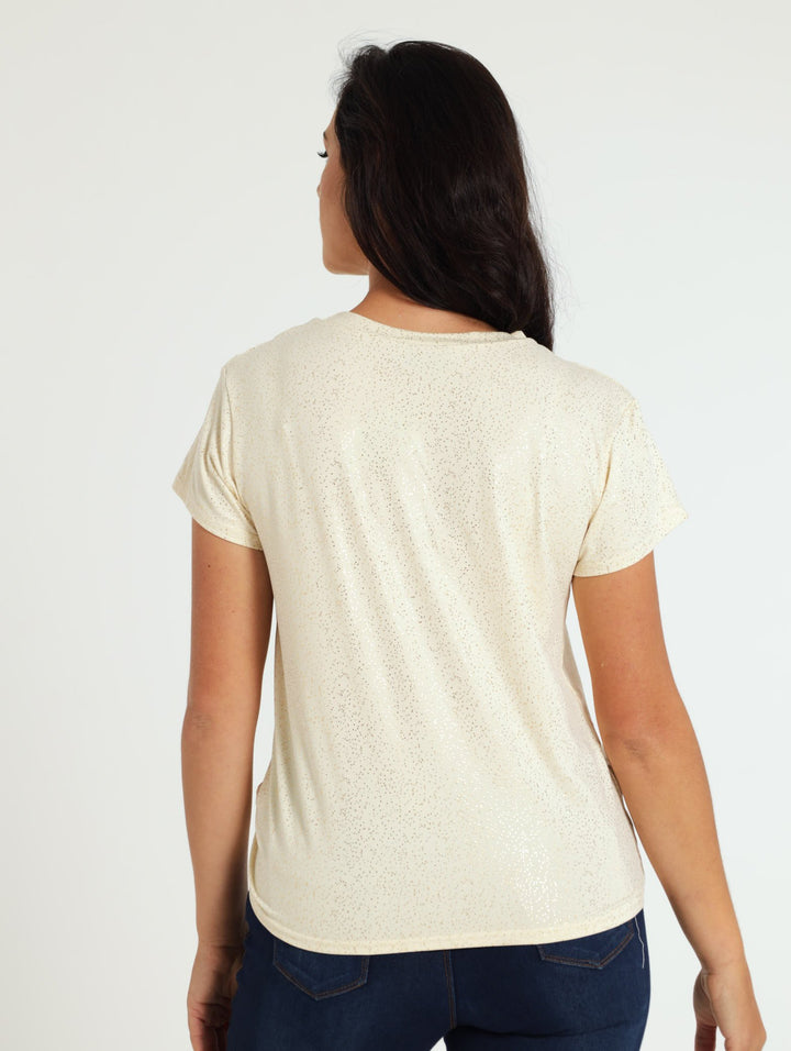 Knot Front Foil Tee - Cream