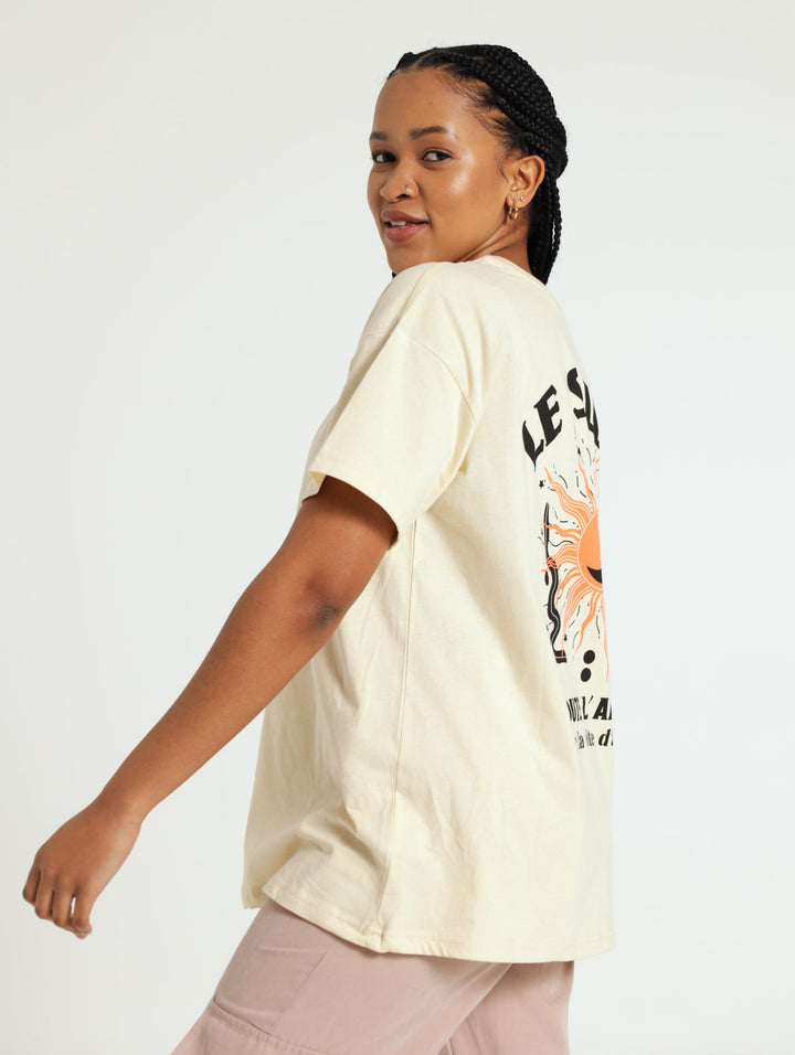 Back Printed Sun Tee - Stone