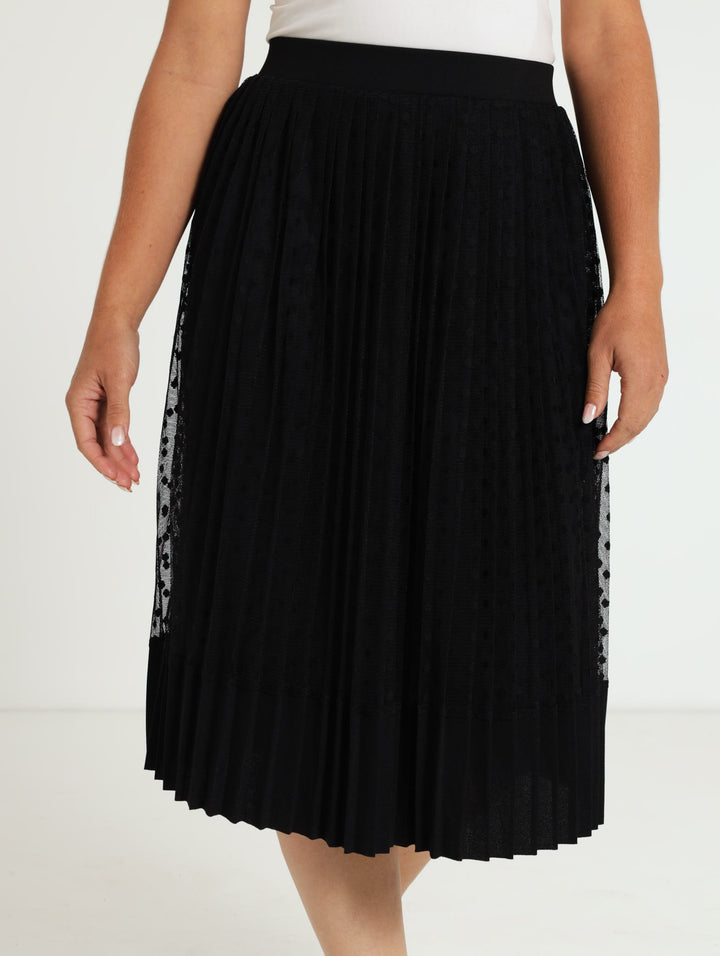 Pleated Dobby Mesh Maxi Skirt - Black