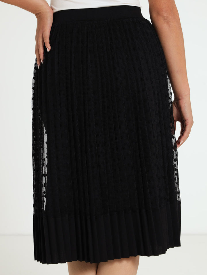 Pleated Dobby Mesh Maxi Skirt - Black