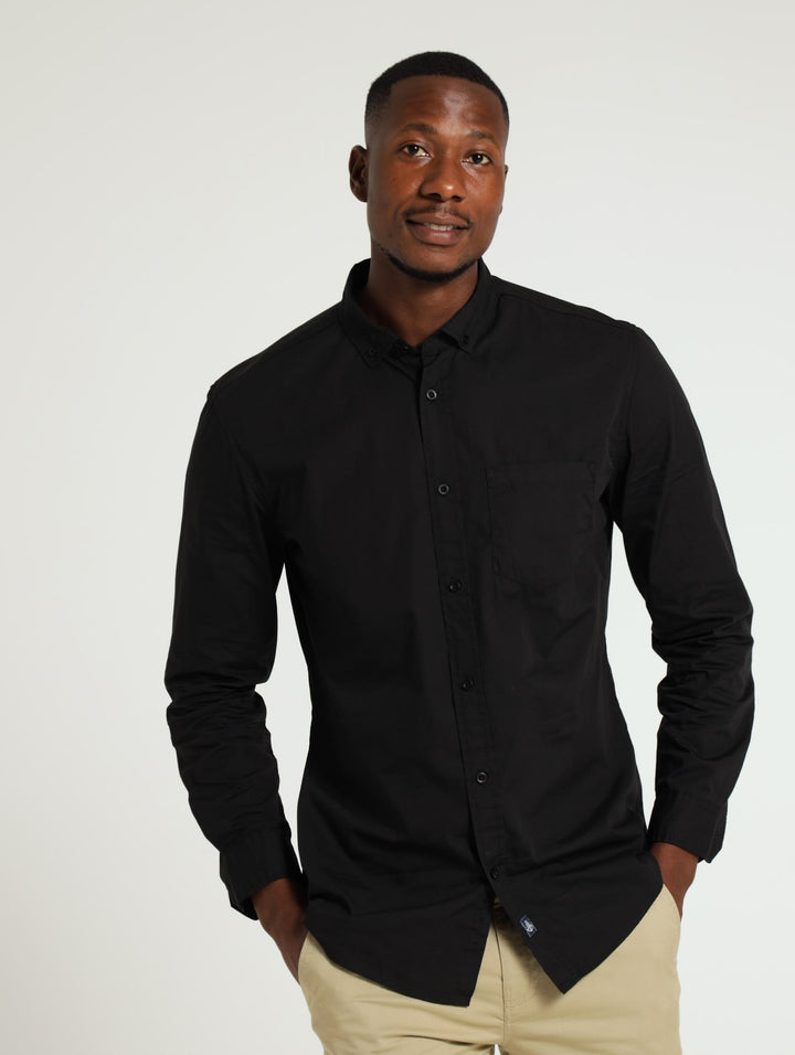 Long Sleeve Plain Poplin Shirt - Black