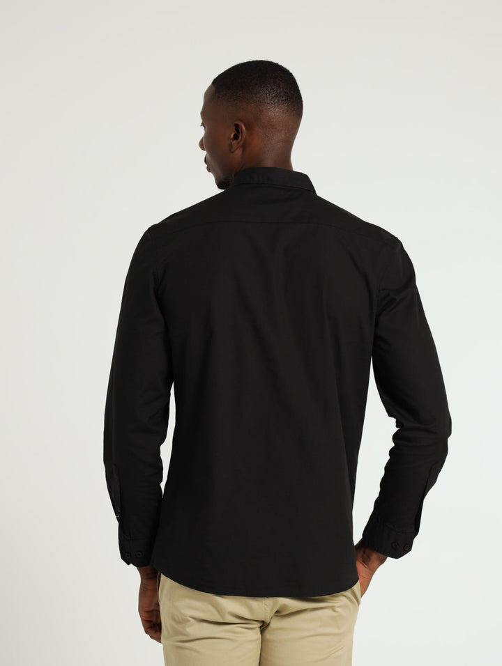 Long Sleeve Plain Poplin Shirt - Black