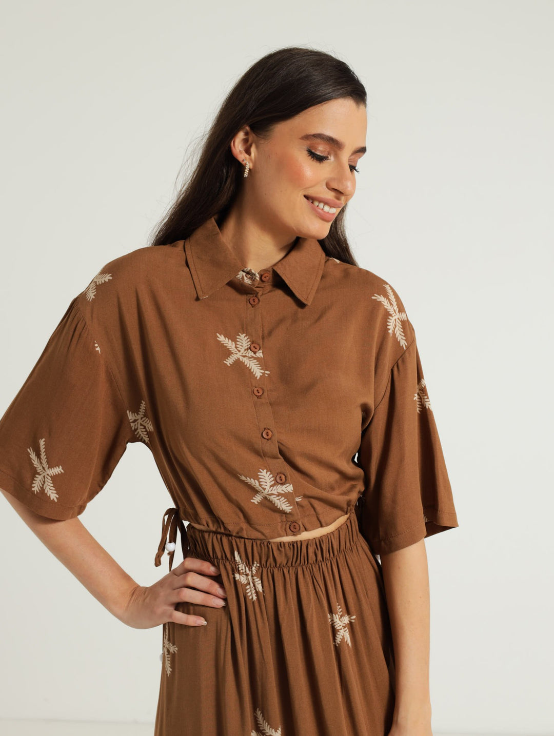 Drawstring Waisted Boxy Shirt - Tobacco