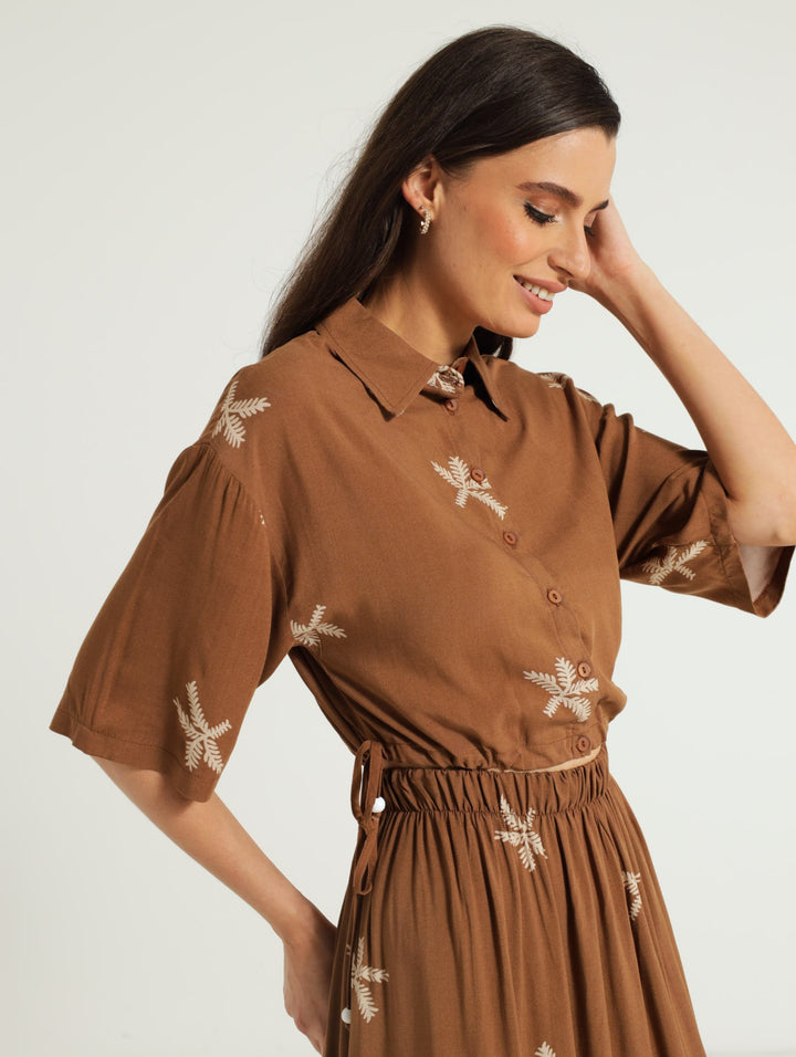 Drawstring Waisted Boxy Shirt - Tobacco