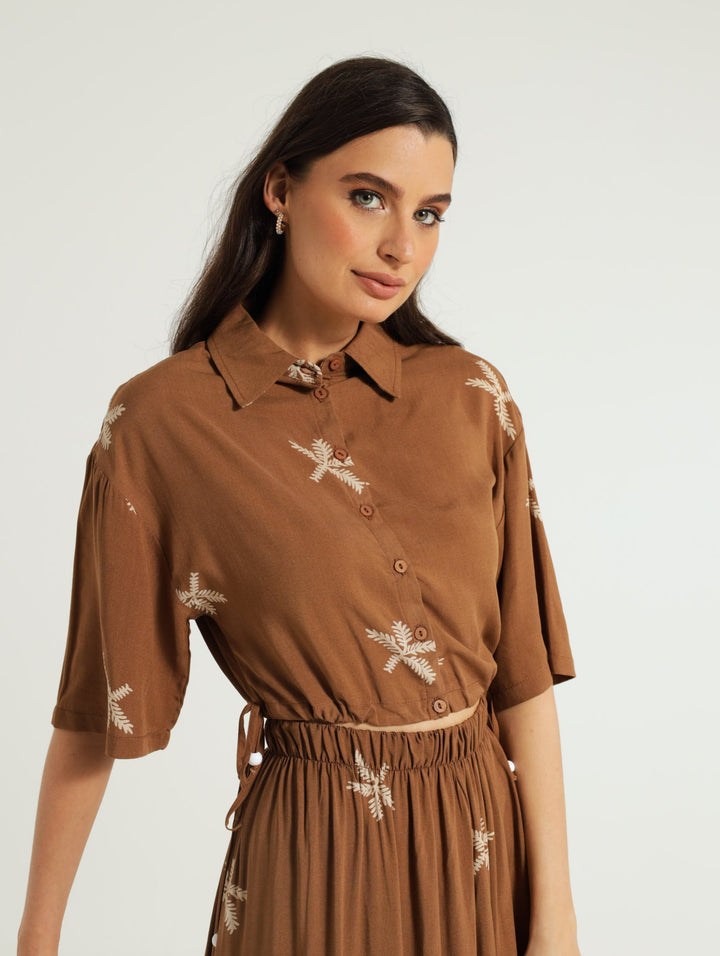 Drawstring Waisted Boxy Shirt - Tobacco