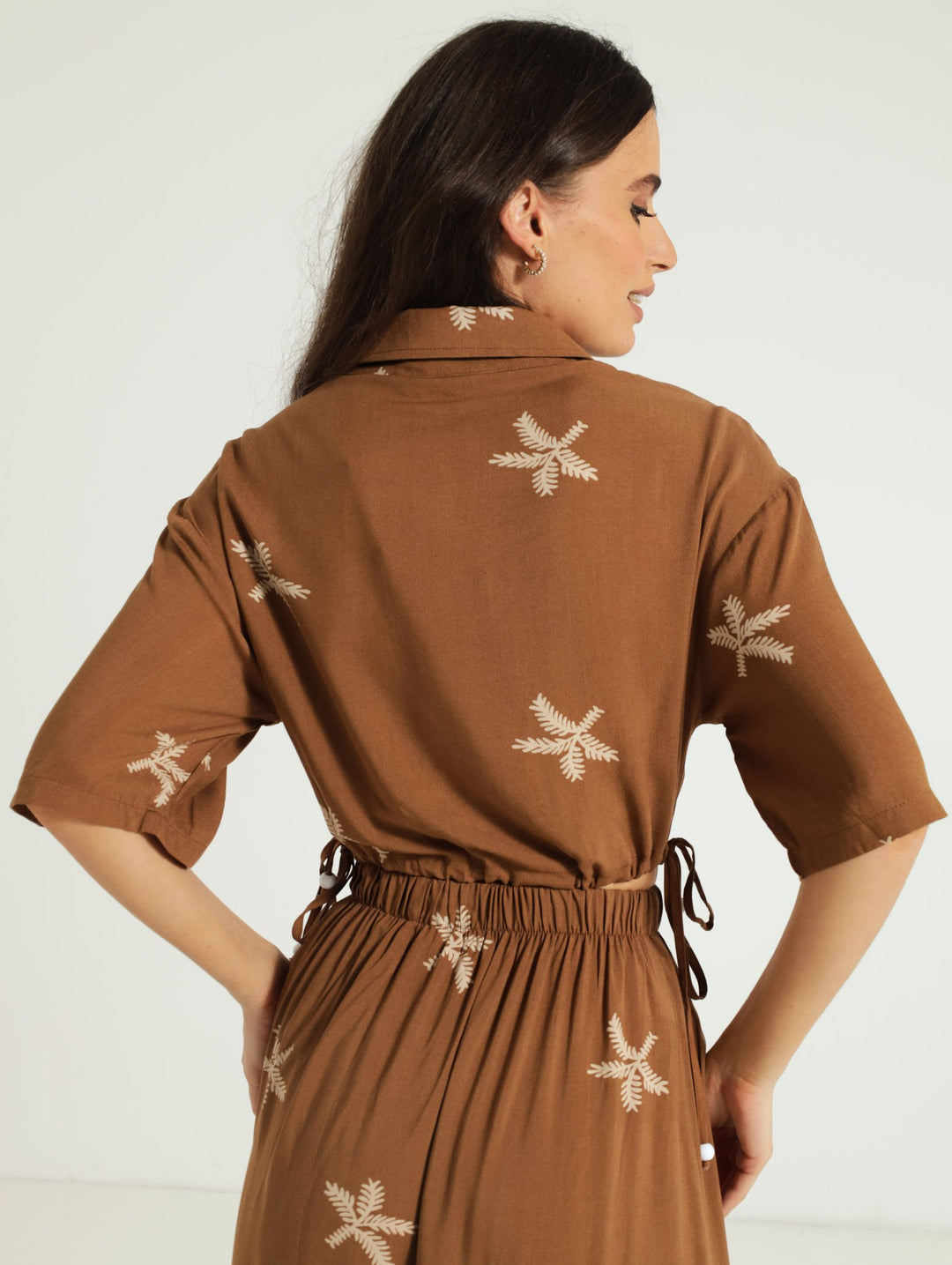 Drawstring Waisted Boxy Shirt - Tobacco