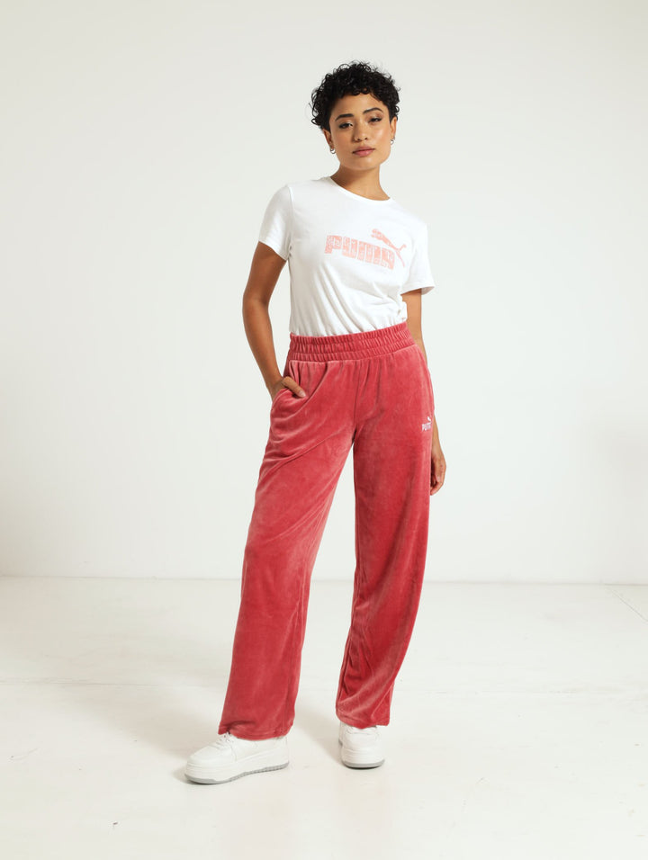 Elevated Velour Straight Pants - Red