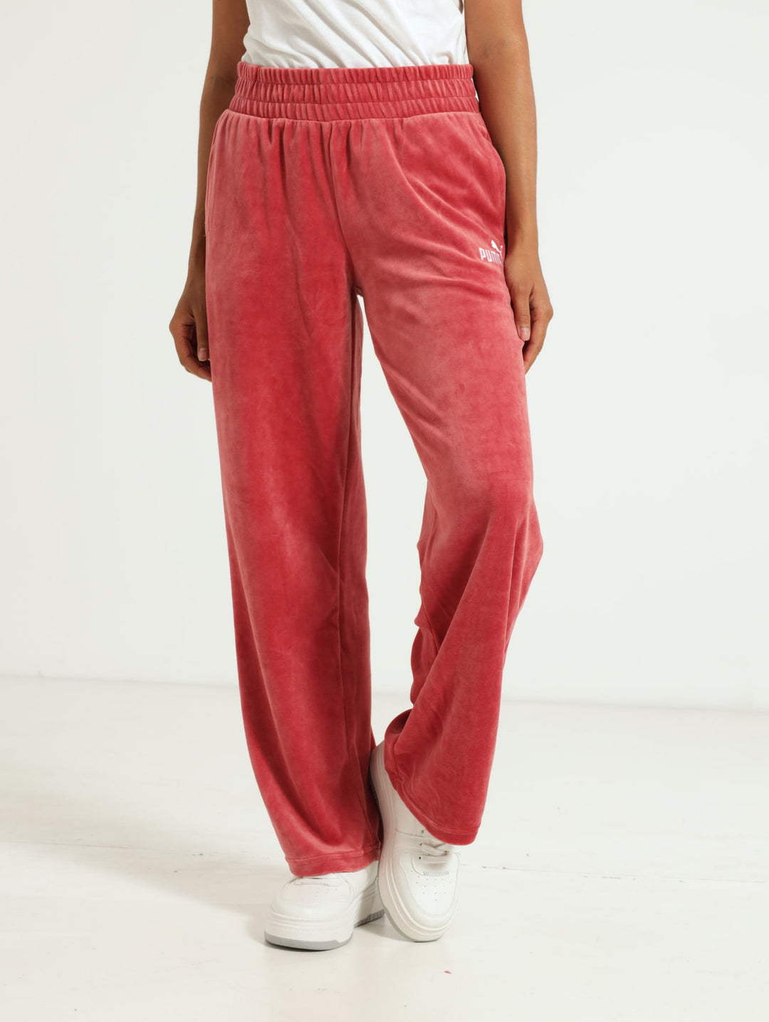 Elevated Velour Straight Pants - Red