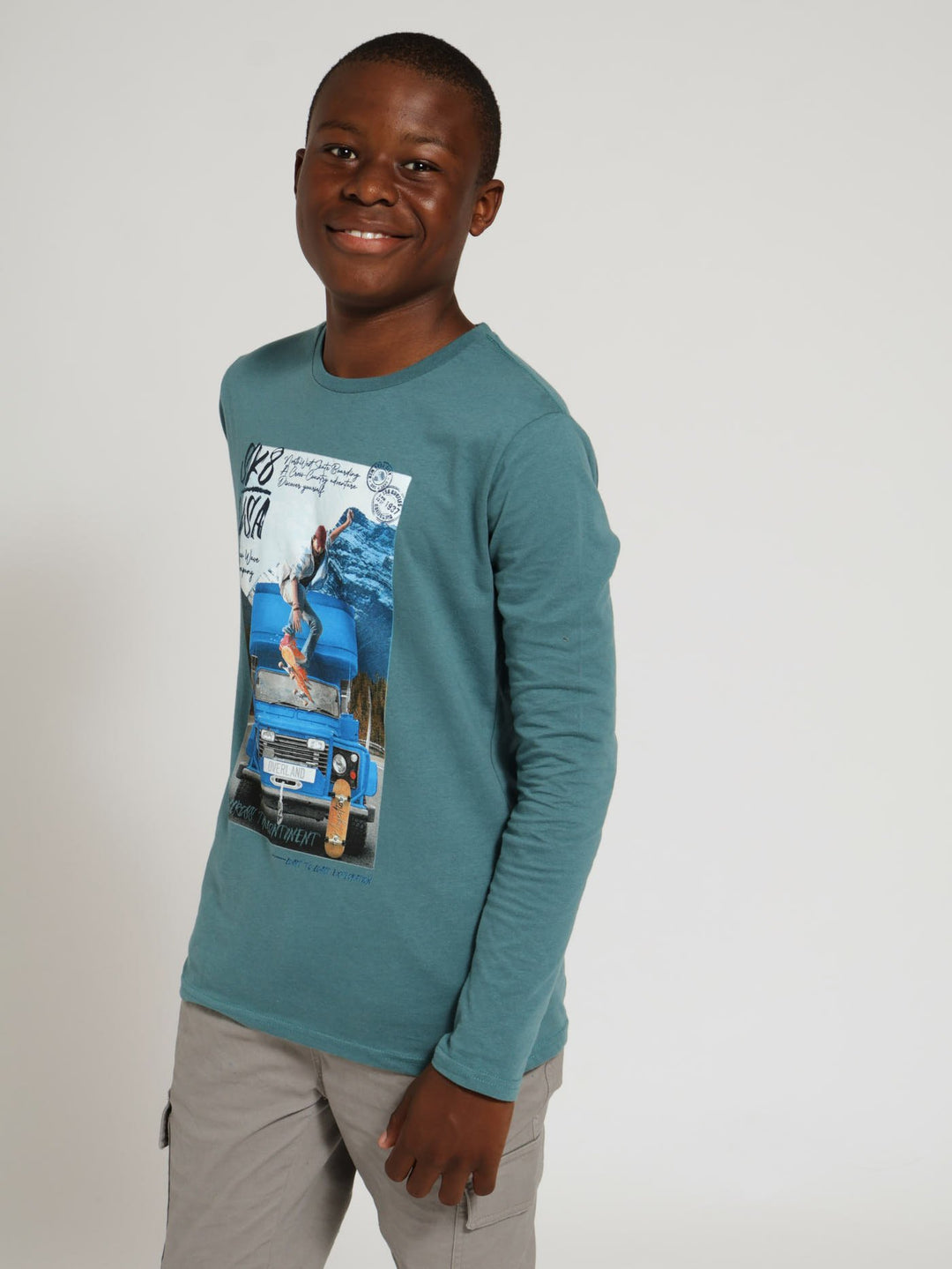 Boys Long Sleeve Skate Print Tee - Blue