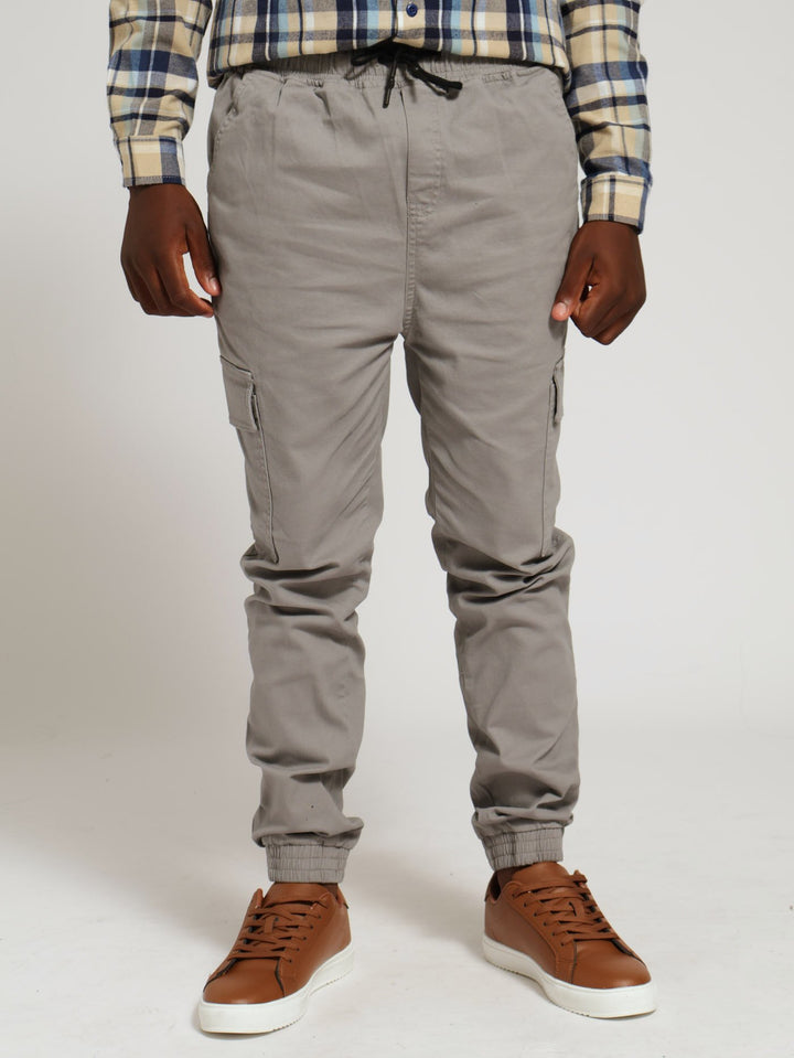 Boys Flat Cargo Pants - Grey