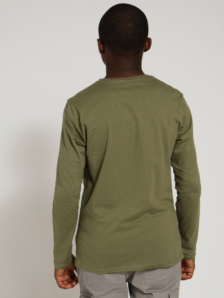 Boys Long Sleeve Skull Print Tee - Olive