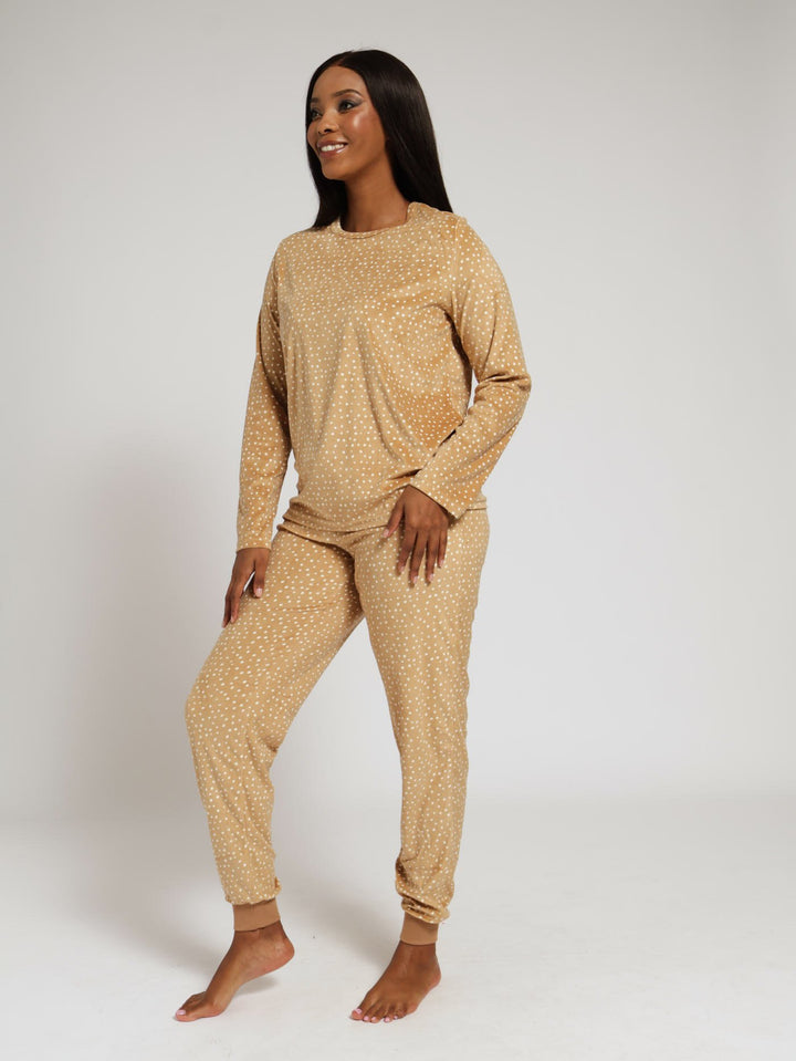 Long Sleeve Velour Jogger Sleep Set - Camel