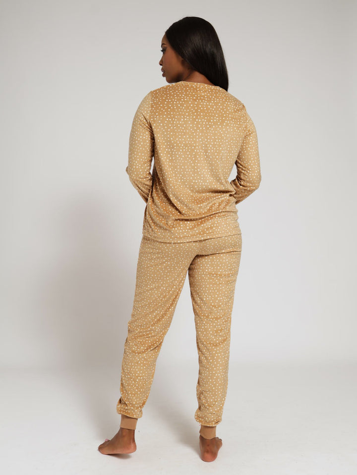 Long Sleeve Velour Jogger Sleep Set - Camel