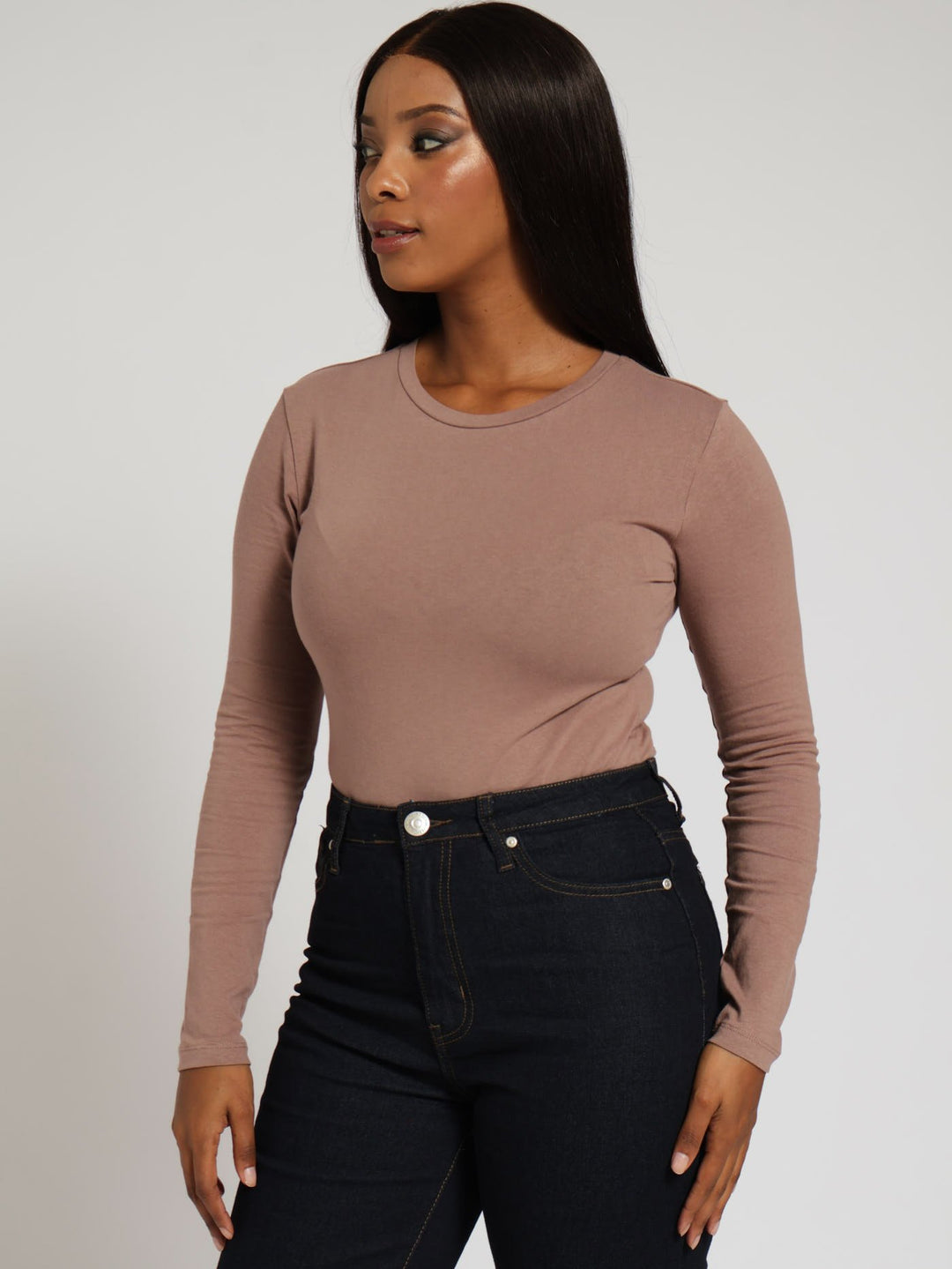 Long Sleeve Crew Neck Bodysuit - Mocha