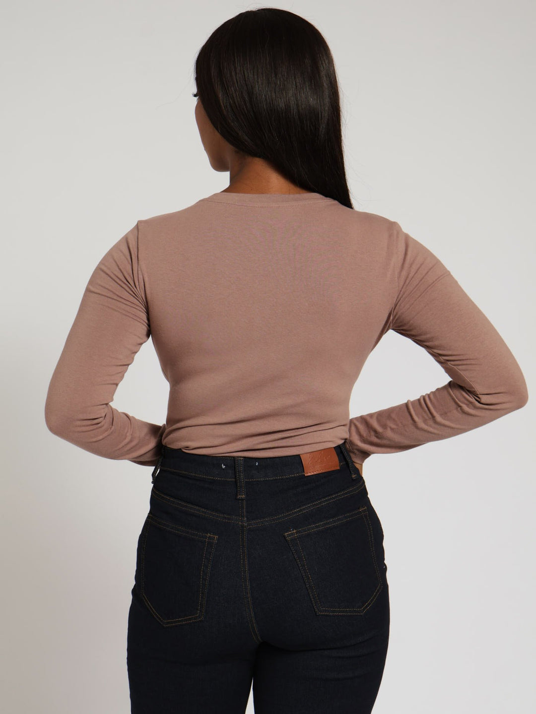 Long Sleeve Crew Neck Bodysuit - Mocha