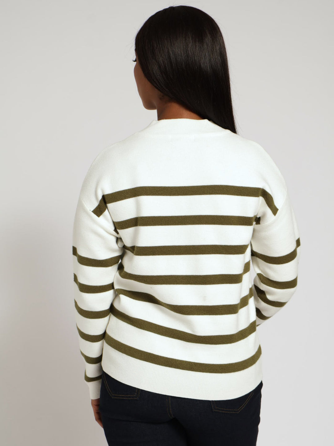 Luxe Academia Stripe Turle Pullover - White/Green
