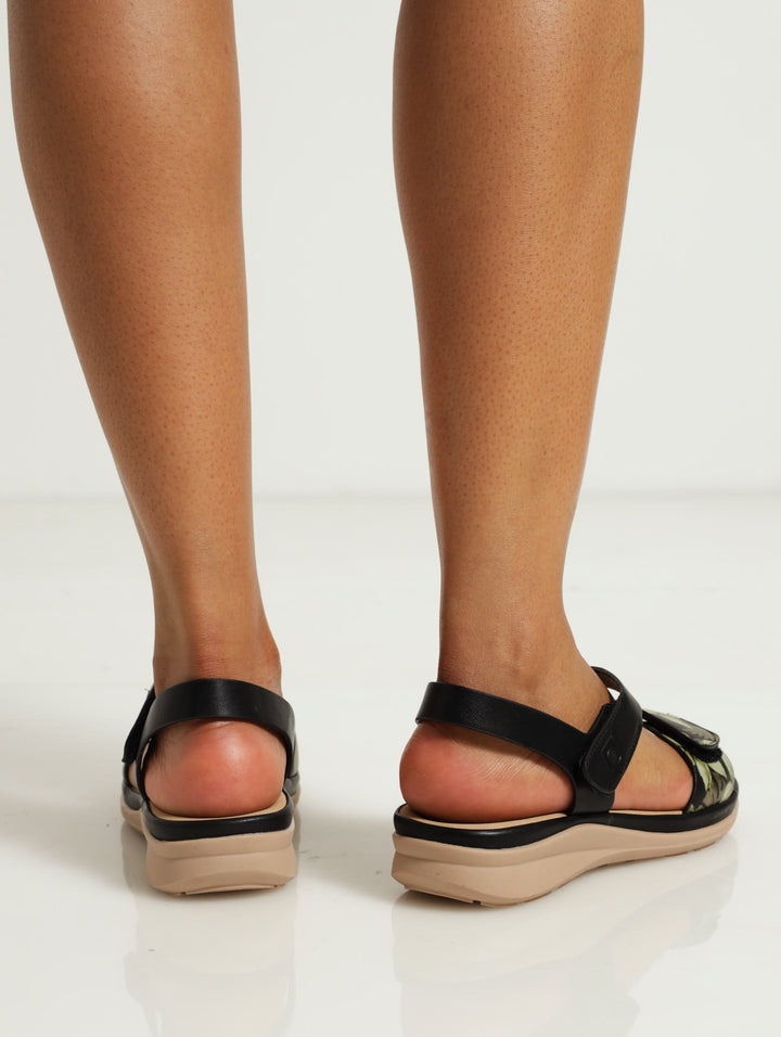 Multi Velcro Strap Comfort Sandal - Black