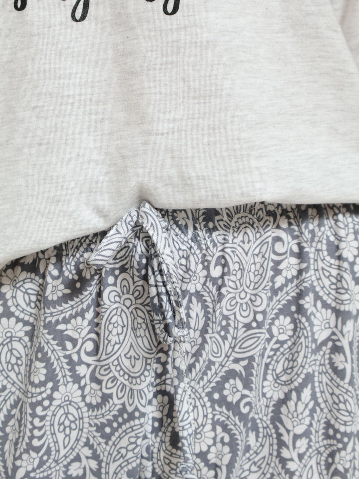 Long Sleeve Paisley Pj Top & Pant Set - Grey Melange