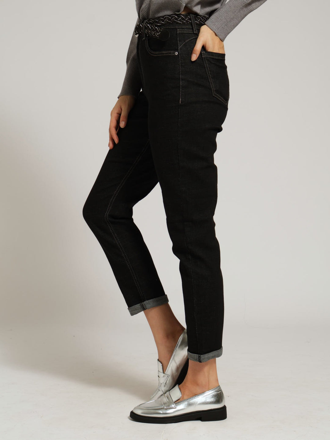 Push-Up Belted Mom Jean - Black