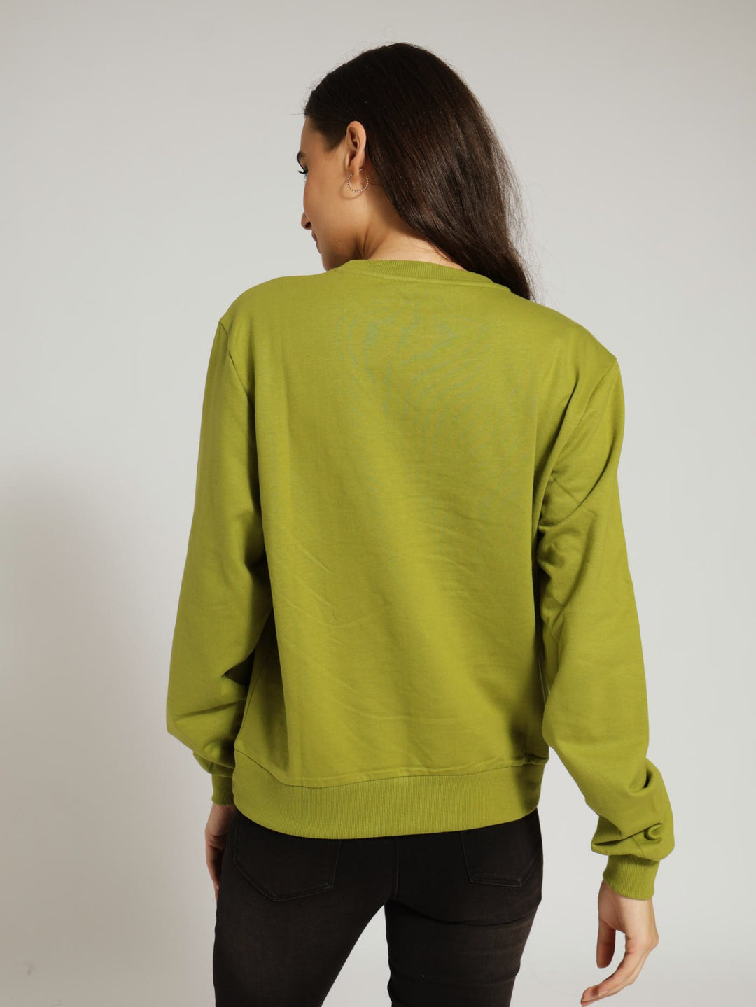 Fleece Top With Loop Embroidery Detail- Lime