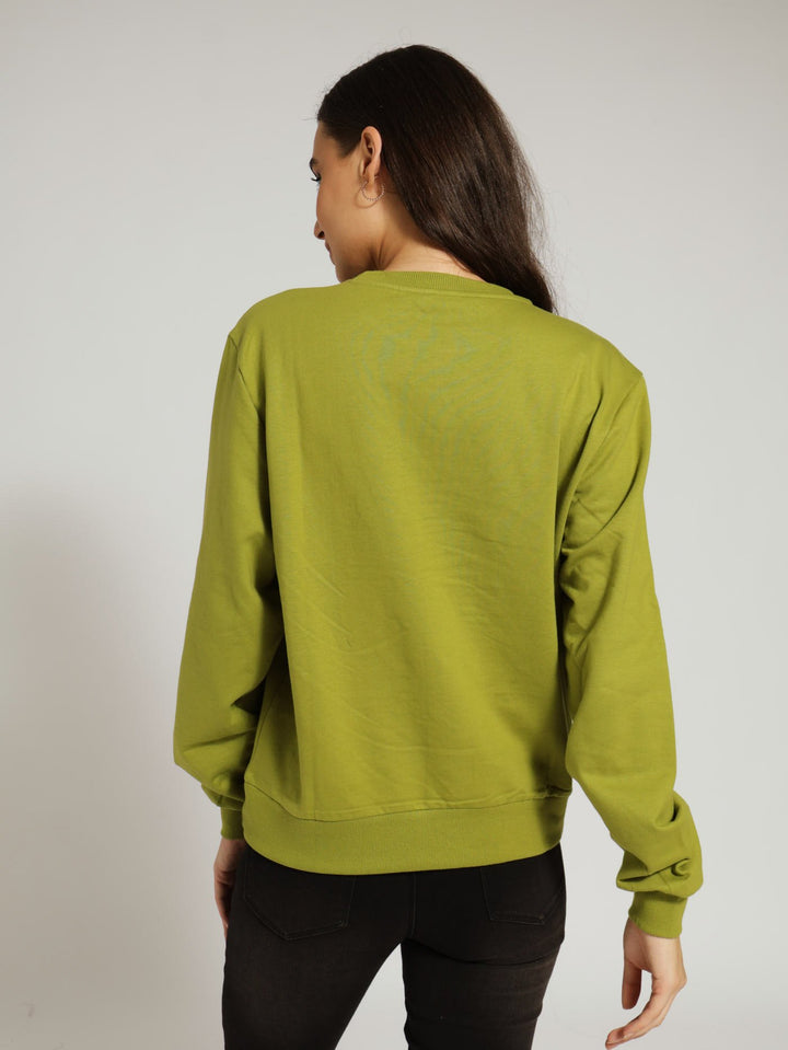 Fleece Top With Loop Embroidery Detail- Lime