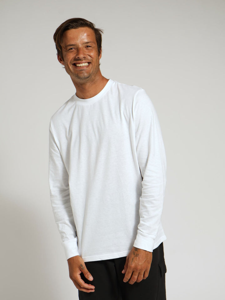 Long Sleeve Plain Crew Tee - White