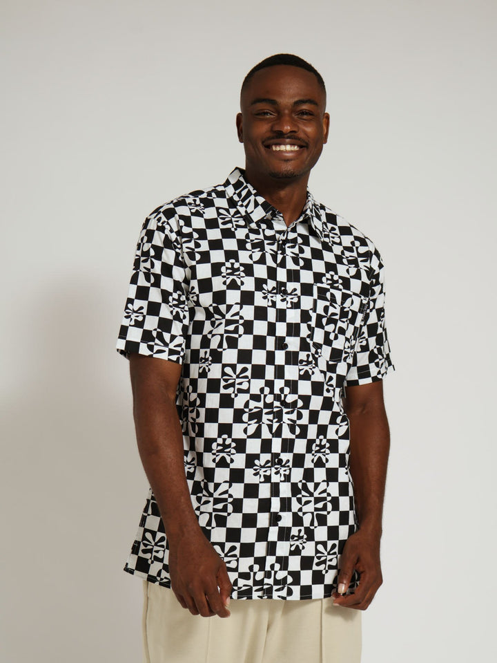 Check Print Woven Shirt - Black/White