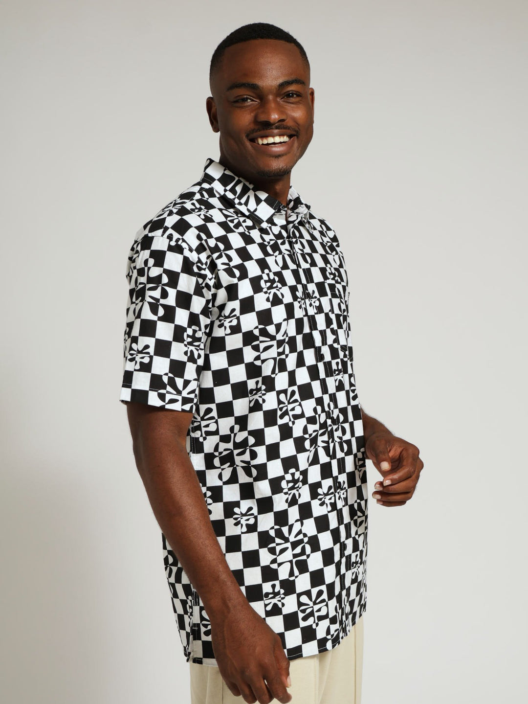 Check Print Woven Shirt - Black/White