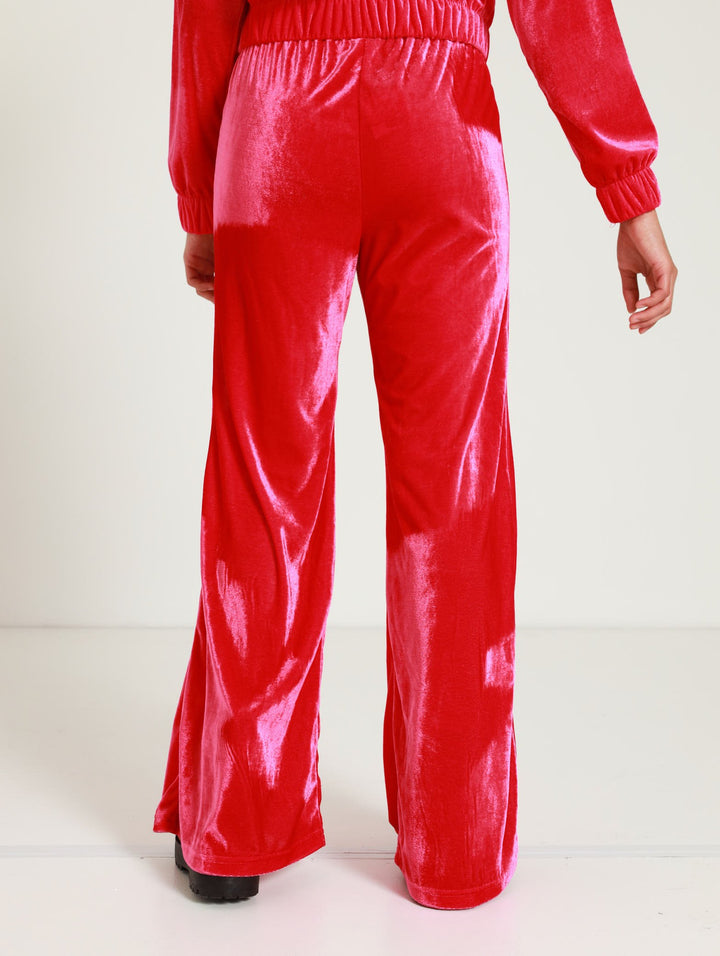 Girls Velour Wide Leg Pants - Pink