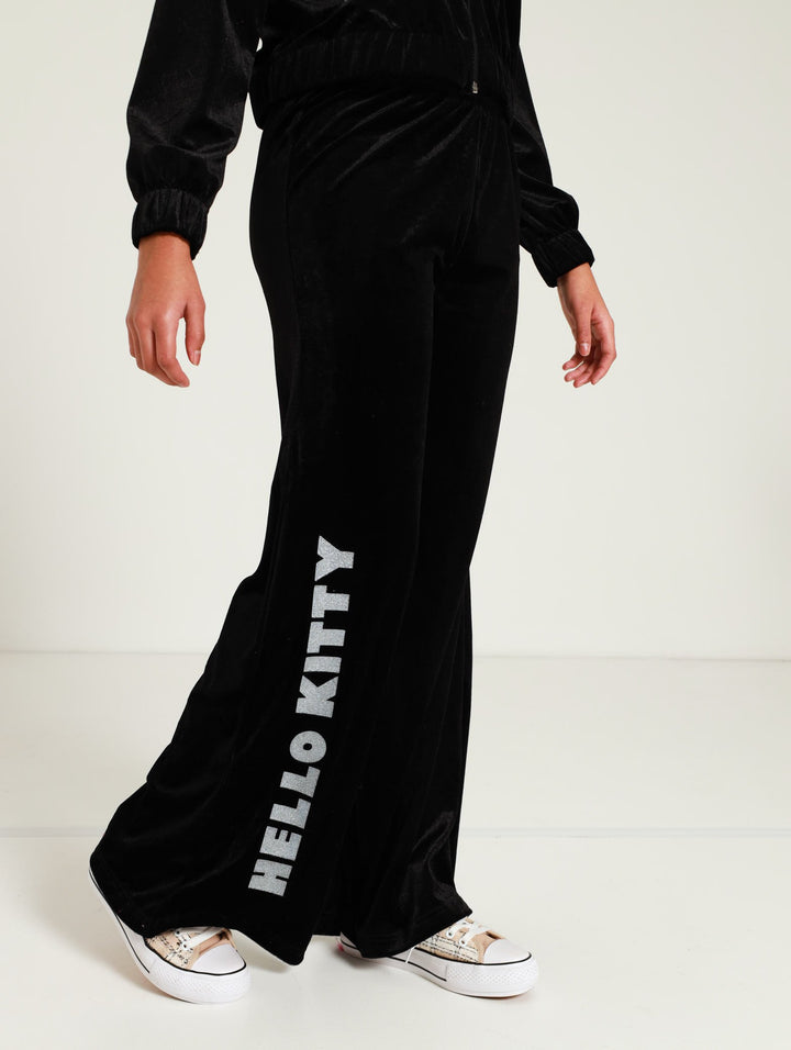 Girls Velour Wide Leg Pants - Black