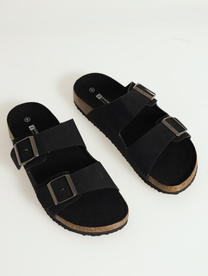 Double Buckle Comfort Sandal - Black