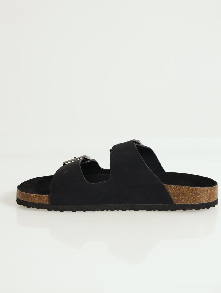 Double Buckle Comfort Sandal - Black