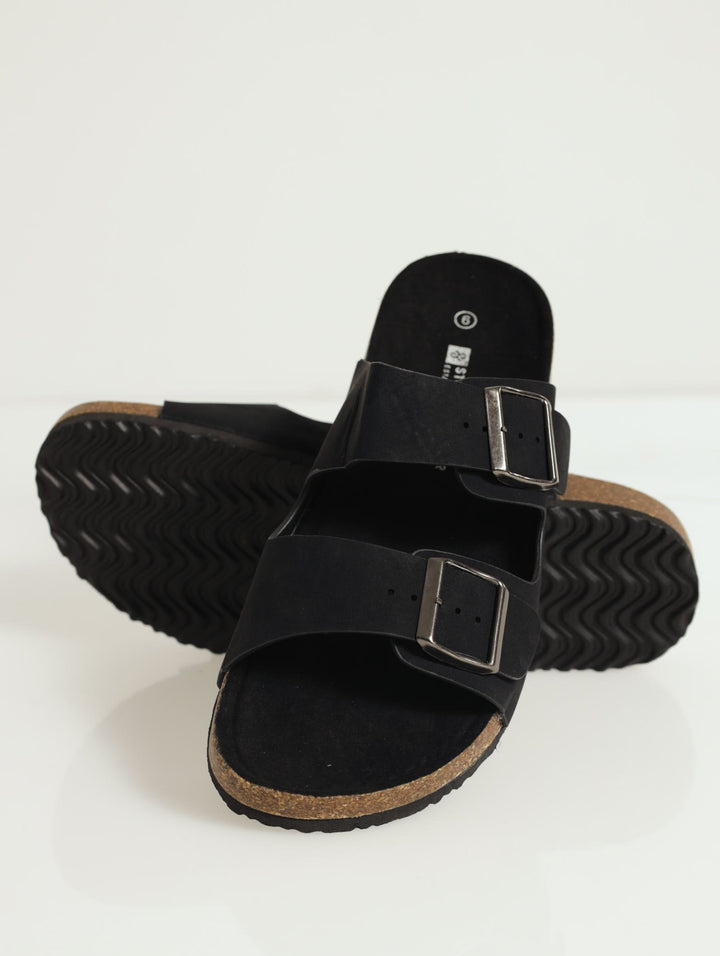 Double Buckle Comfort Sandal - Black